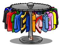 a cloth rack with tops